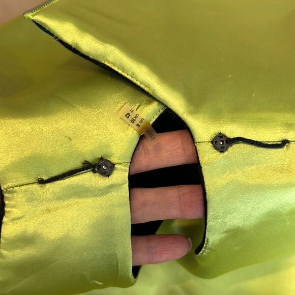 T Tahari navy blue sheath w/print band green & blue zipper & green lining - Picture 11 of 15